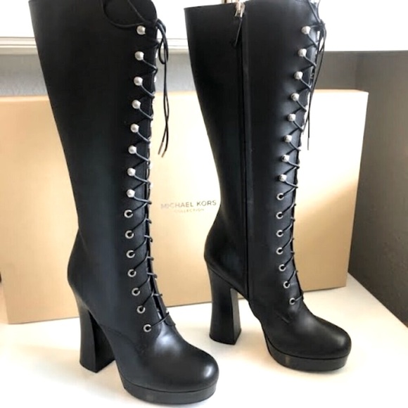 NWT MICHAEL KORS COLLECTION LTD ED Deandra Boot Lace-up Platform 9 MSRP $1495 - Picture 6 of 12